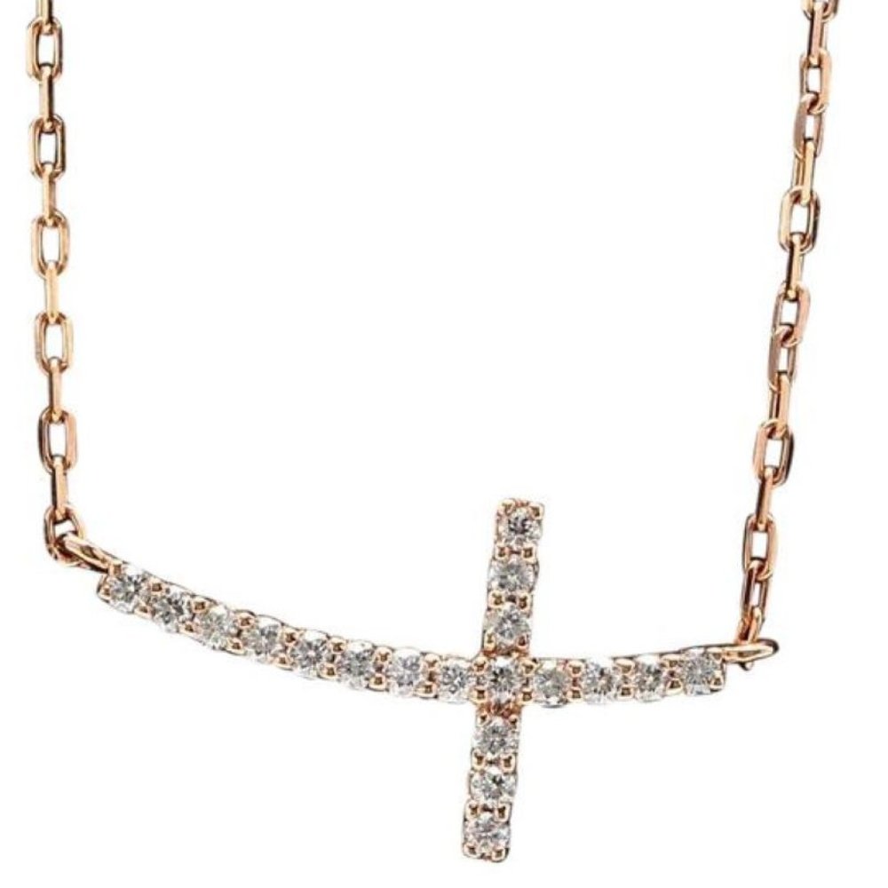 0.25Ct Splendid 14K Solid Rose Gold Cross Necklace